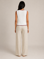 Sorelle - Dames Mouwloos Gebreid Vest Met Contrastbies En Knopen