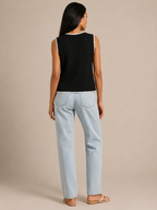 Sorelle - Dames Mouwloos Gebreid Vest Met Contrastbies En Knopen