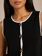 Sorelle - Dames Mouwloos Gebreid Vest Met Contrastbies En Knopen