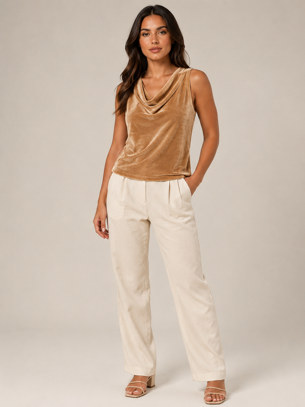 Sanelle - Dames Top Met Watervalhals En Fluweellook