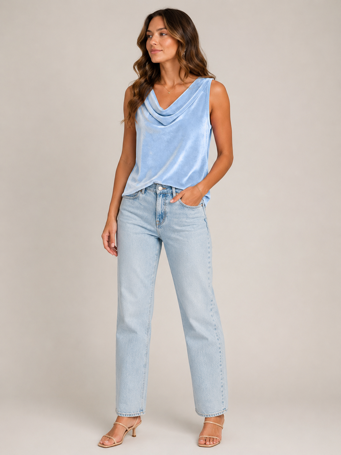 Sanelle - Dames Top Met Watervalhals En Fluweellook