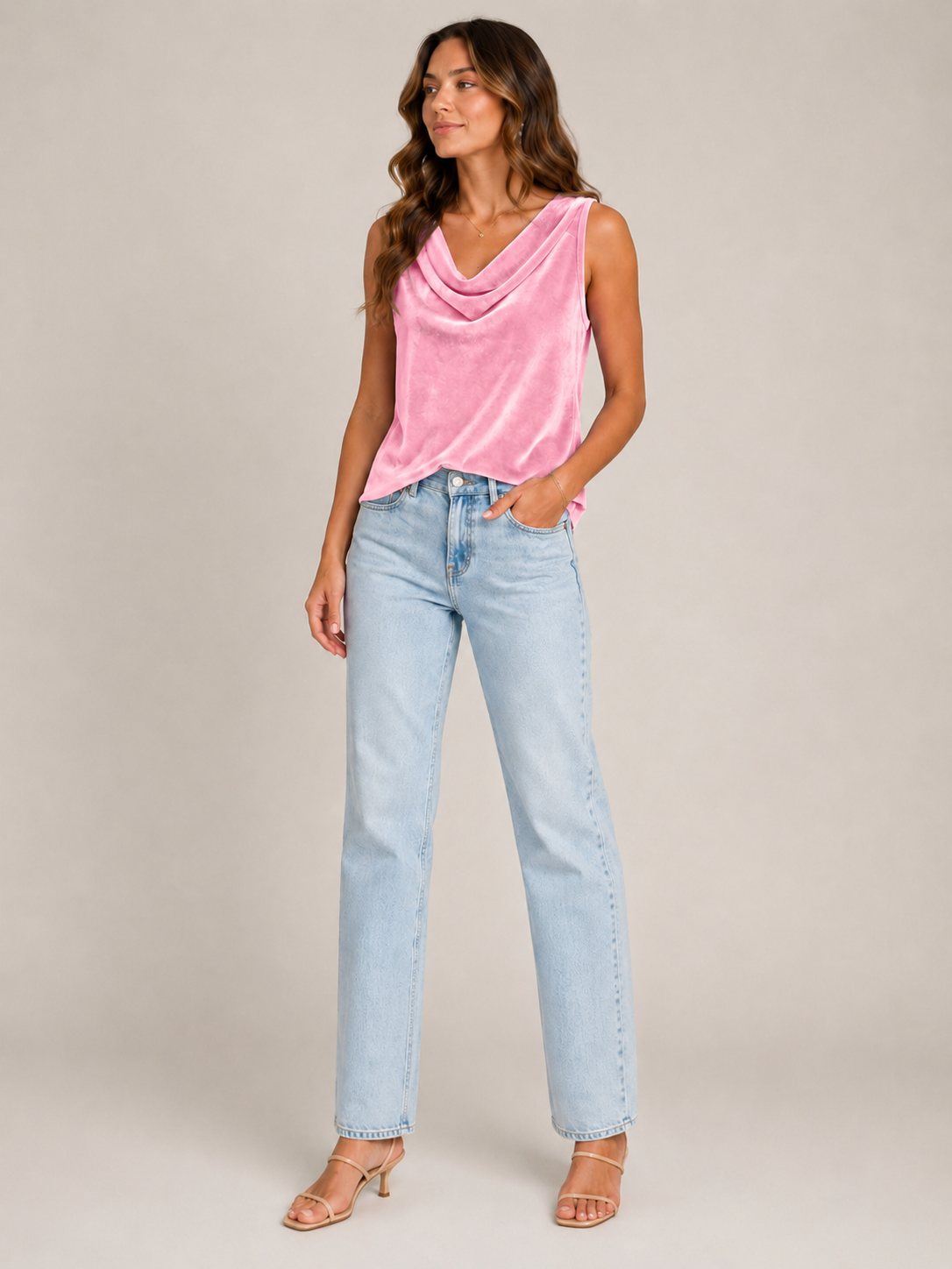 Sanelle - Dames Top Met Watervalhals En Fluweellook