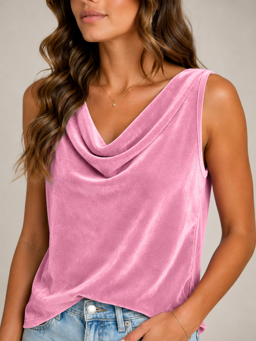 Sanelle - Dames Top Met Watervalhals En Fluweellook