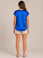 Soreline - Dames Satijnlook Blouse Met V-hals En Drapering