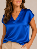 Soreline - Dames Satijnlook Blouse Met V-hals En Drapering