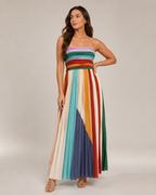 Kiona - Meerkleurige Strapless Maxi-jurk Met Strepen En Open Rug