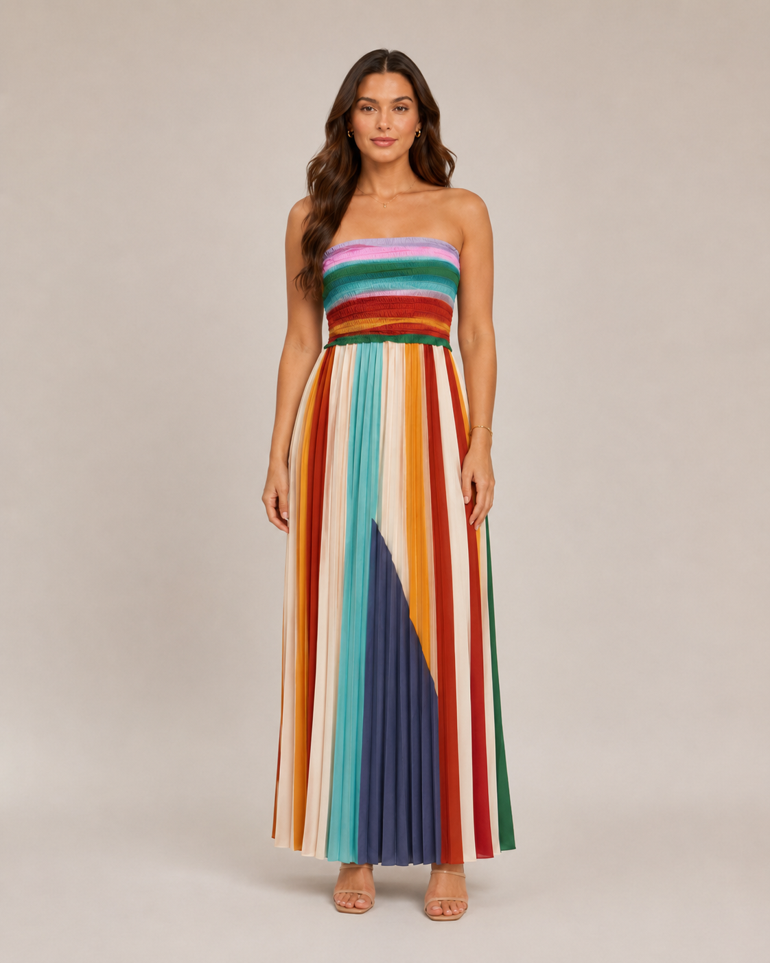 Kiona - Meerkleurige Strapless Maxi-jurk Met Strepen En Open Rug