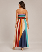 Kiona - Meerkleurige Strapless Maxi-jurk Met Strepen En Open Rug