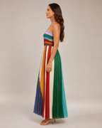Kiona - Meerkleurige Strapless Maxi-jurk Met Strepen En Open Rug