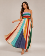 Kiona - Meerkleurige Strapless Maxi-jurk Met Strepen En Open Rug