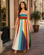 Kiona - Meerkleurige Strapless Maxi-jurk Met Strepen En Open Rug