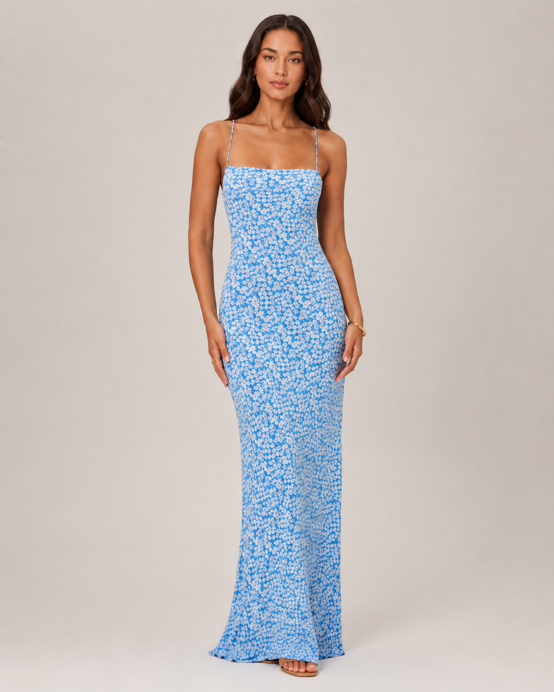 Linde - Dames Maxi-jurk met Bloemenprint en Spaghettibandjes