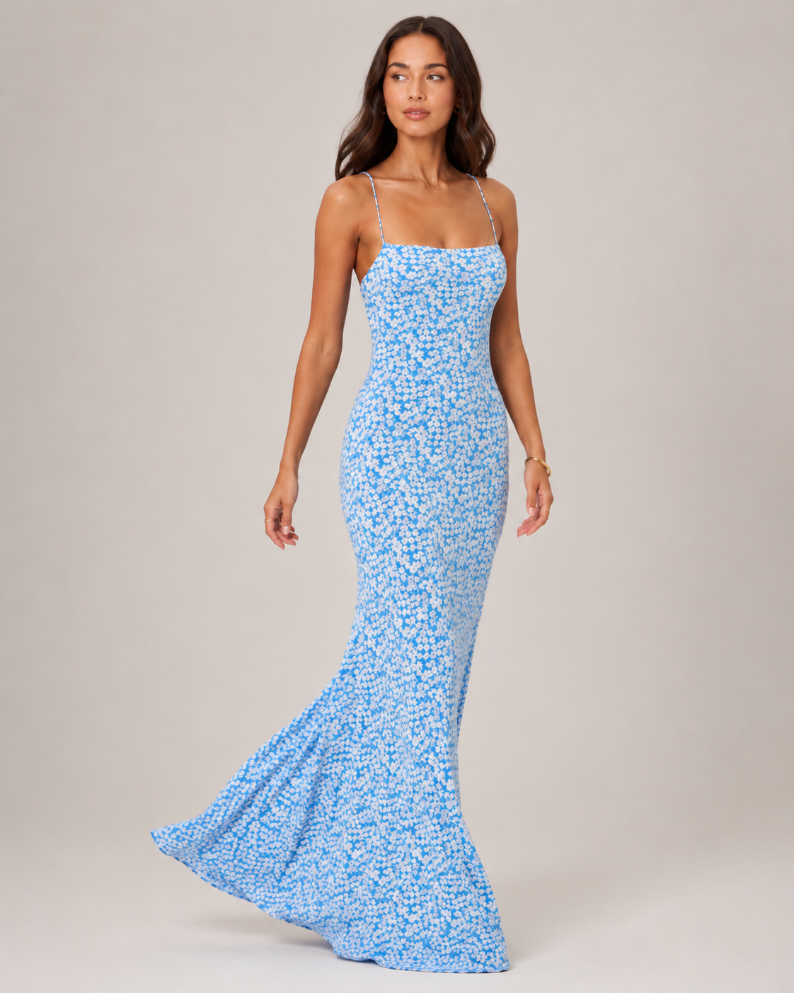Linde - Dames Maxi-jurk met Bloemenprint en Spaghettibandjes