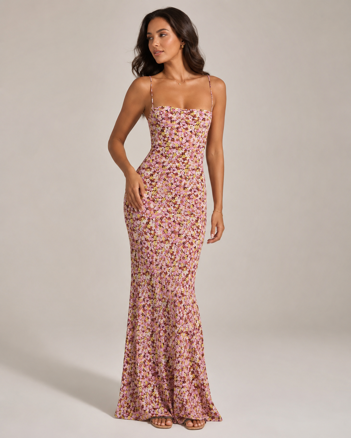 Linde - Dames Maxi-jurk met Bloemenprint en Spaghettibandjes