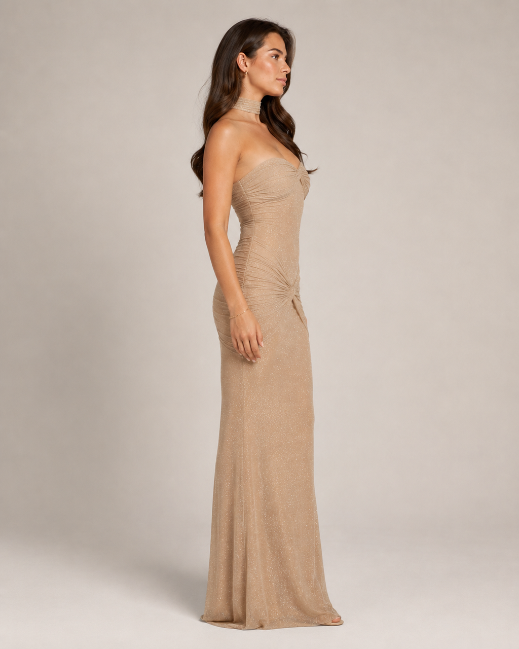 Lysanne - Beige Avondjurk Met Corsettop En Prinsessenmouwen