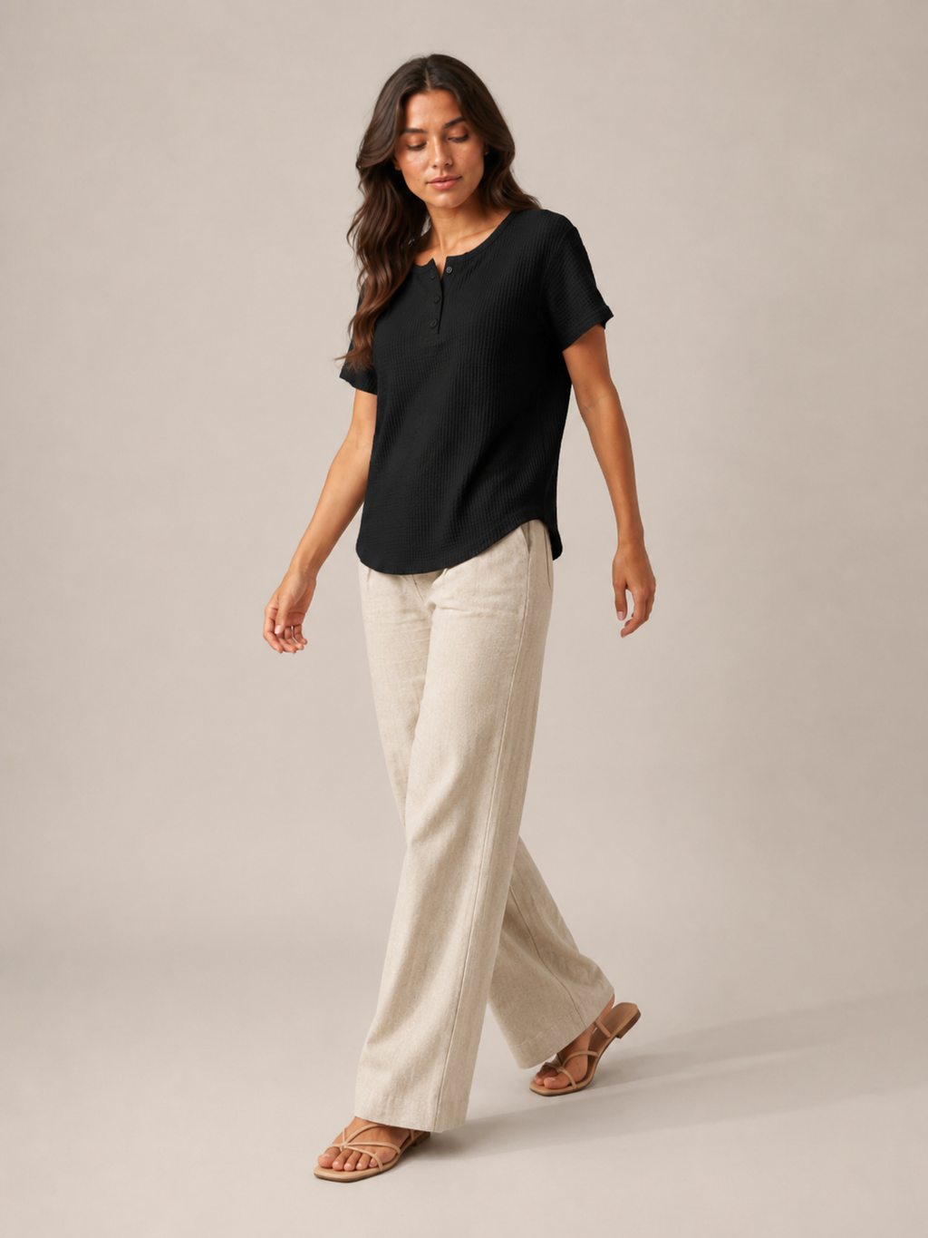 Soreana - Dames Top Met Knoopdetail En Fijne Structuur