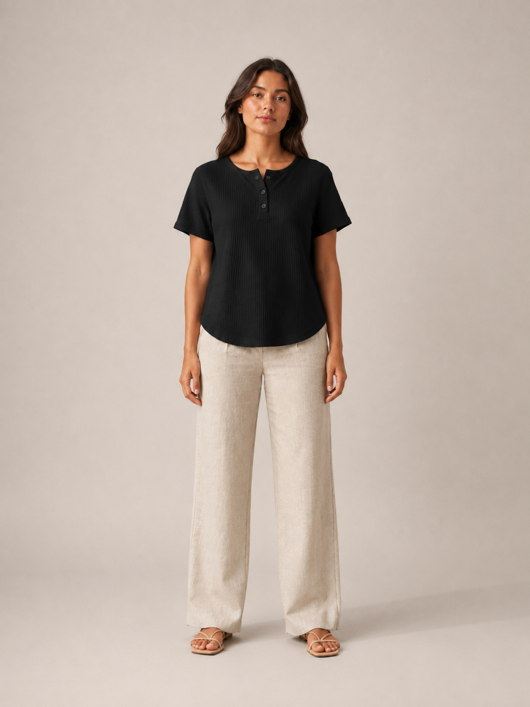 Soreana - Dames Top Met Knoopdetail En Fijne Structuur