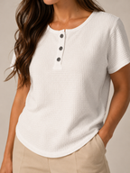 Soreana - Dames Top Met Knoopdetail En Fijne Structuur