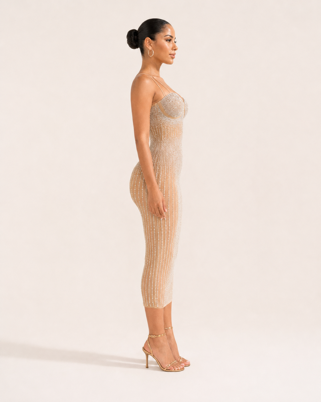 Ivana - Dames Midi-jurk Met Strass En Geborduurde Details