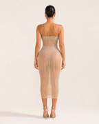 Ivana - Dames Midi-jurk Met Strass En Geborduurde Details