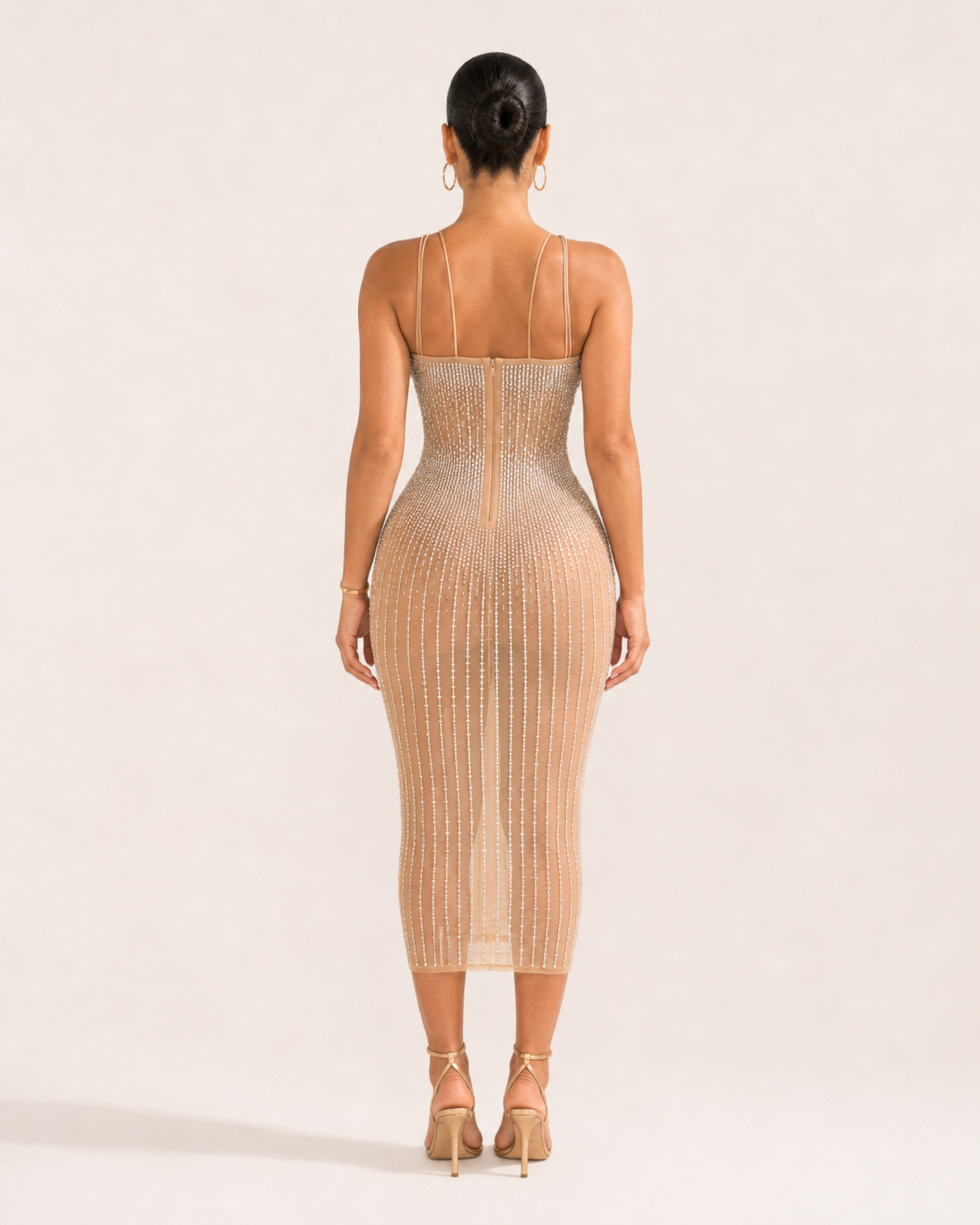 Ivana - Dames Midi-jurk Met Strass En Geborduurde Details