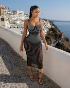 Ivana - Dames Midi-jurk met Strass en Geborduurde Details