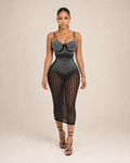 Ivana - Dames Midi-jurk met Strass en Geborduurde Details