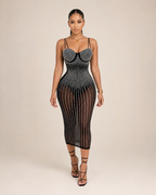 Ivana - Dames Midi-jurk Met Strass En Geborduurde Details
