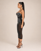 Ivana - Dames Midi-jurk Met Strass En Geborduurde Details
