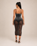 Ivana - Dames Midi-jurk Met Strass En Geborduurde Details