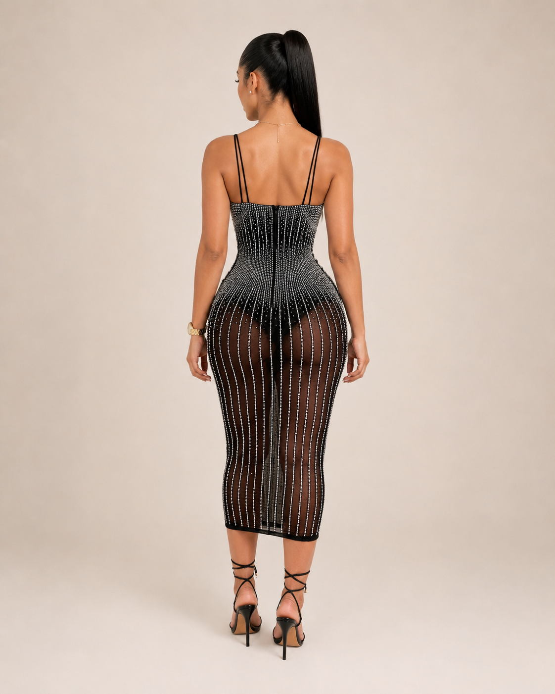Ivana - Dames Midi-jurk Met Strass En Geborduurde Details
