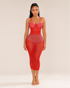 Ivana - Dames Midi-jurk Met Strass En Geborduurde Details