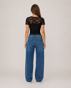 Ilena - Zwart Dames T-shirt Met Kanten Details