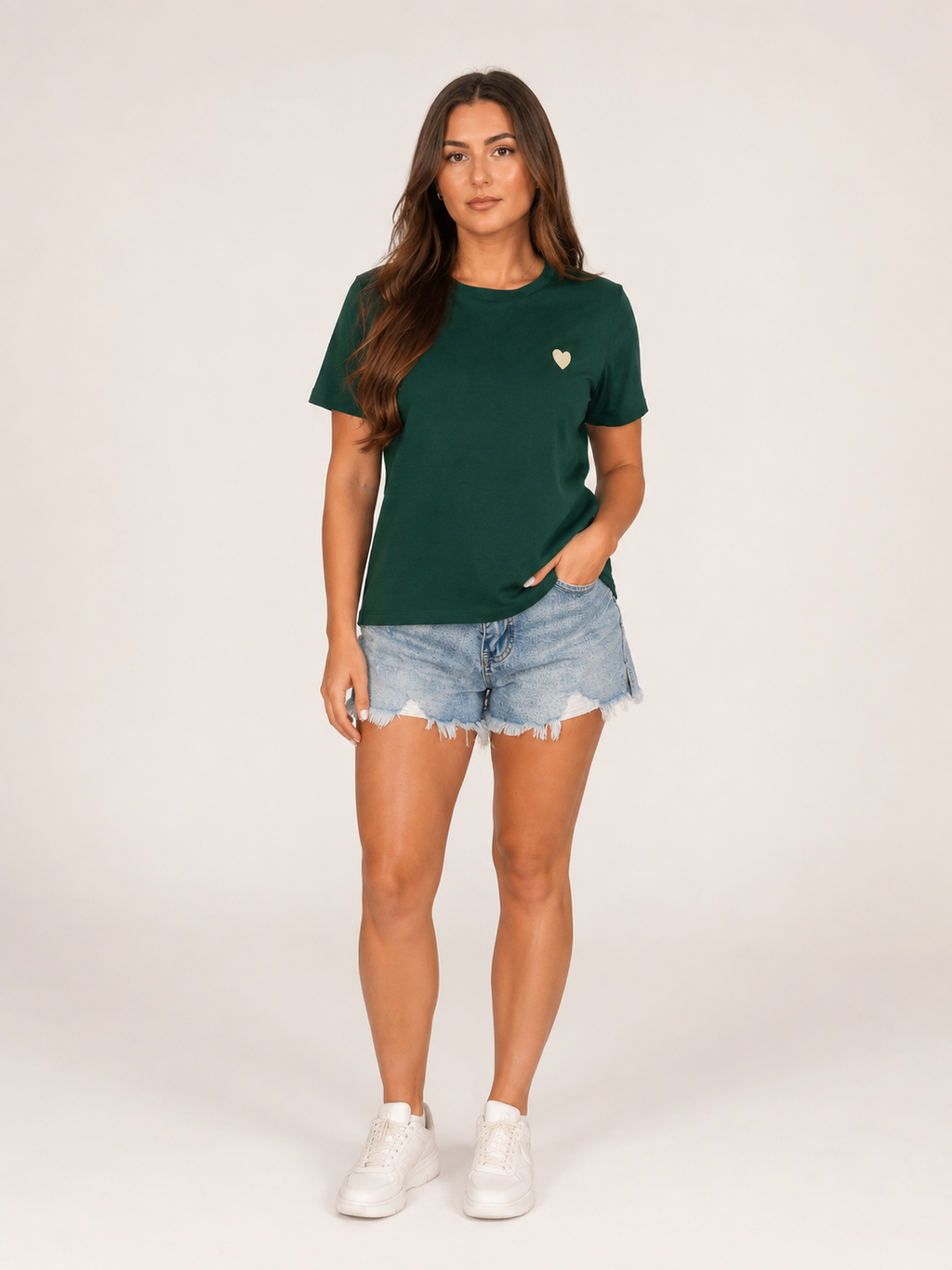 Julina - Basic T-shirt Met Hartdetail En Ronde Hals