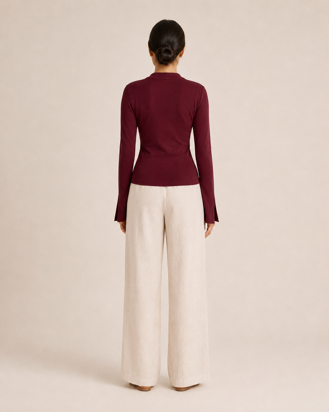 Jara - Bordeauxrode Jersey Top Met V-hals