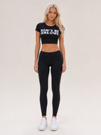 Joya - Zwart Crop T-shirt Met Witte Tekstprint