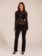 Jalou - Kanten Blouse Met Lange Mouwen En Bloemmotief