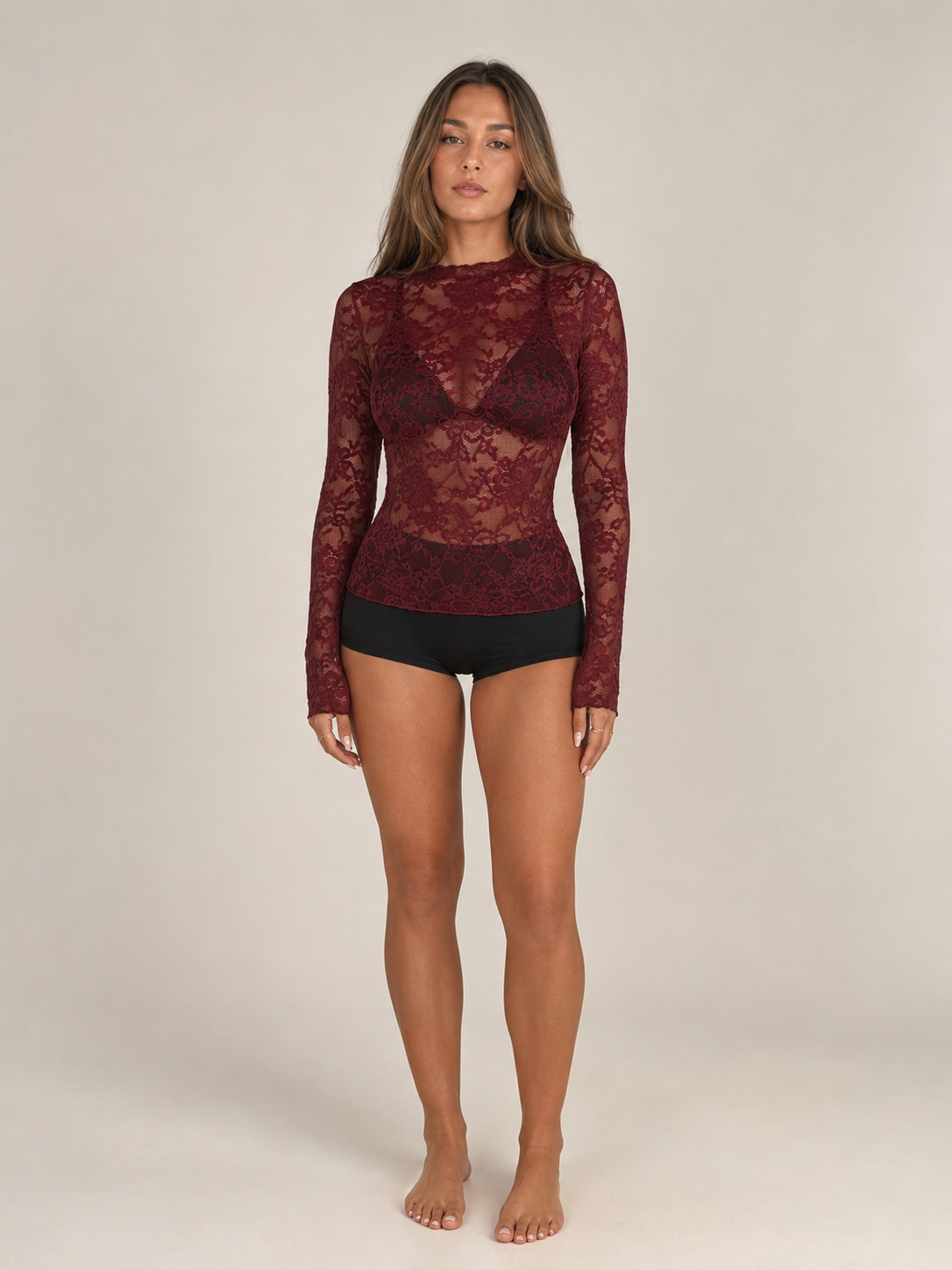 Jalou - Kanten Blouse Met Lange Mouwen En Bloemmotief