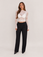 Jalou - Kanten Blouse Met Lange Mouwen En Bloemmotief