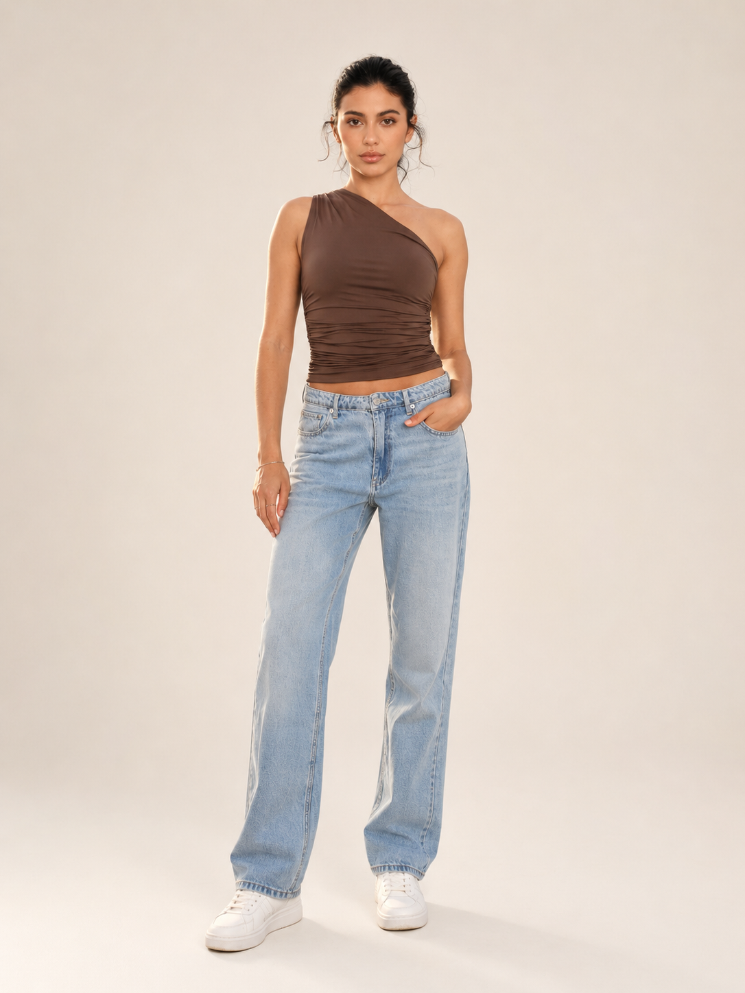 Jacinda - One-Shoulder Top Met Gedraaid Detail