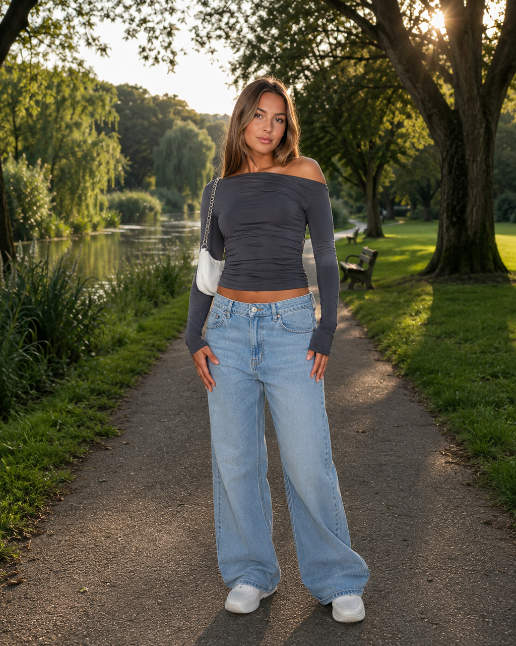 Jadira - Dames Top Met Asymmetrische Halslijn En Lange Mouwen