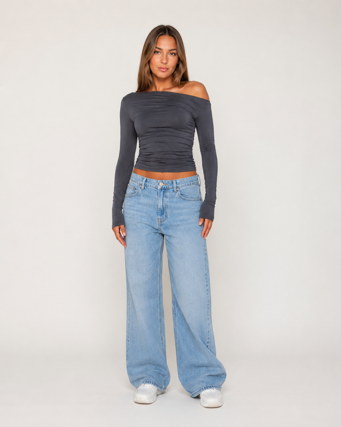 Jadira - Dames Top Met Asymmetrische Halslijn En Lange Mouwen