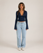 Jorinde - Longsleeve T-Shirt Met V-Hals En Kantafwerking