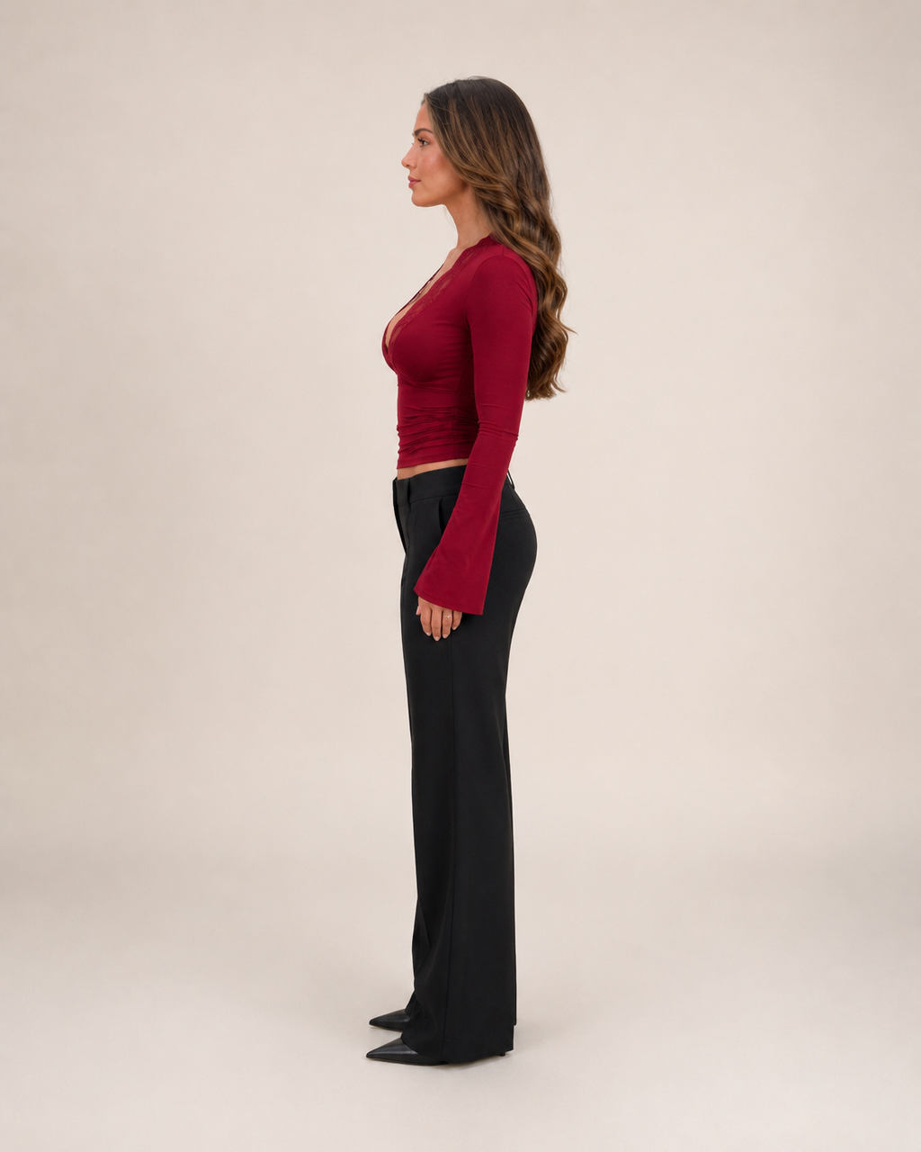 Jorinde - Longsleeve T-Shirt Met V-Hals En Kantafwerking