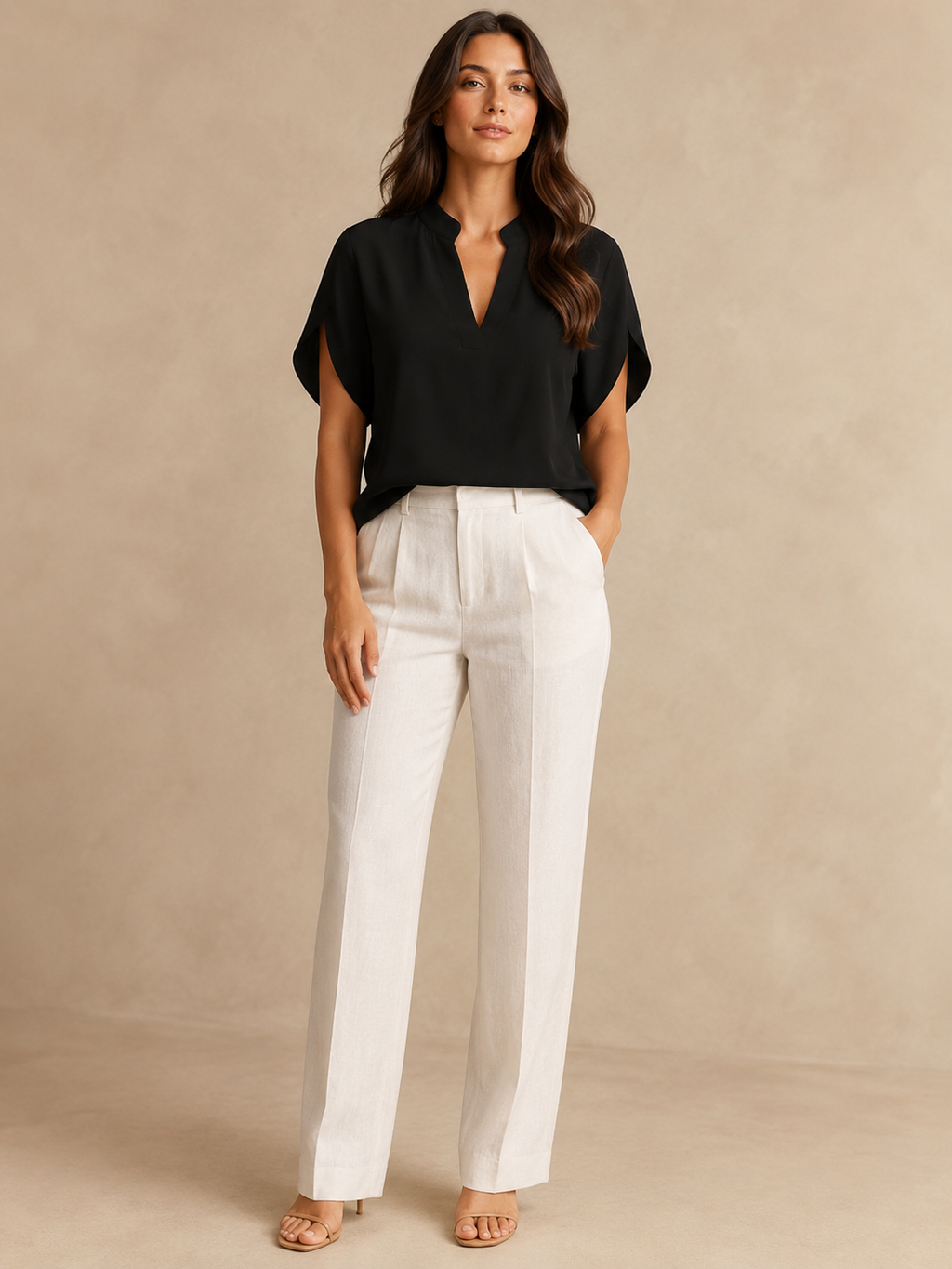 Sivianne - Dames Blouse Met Split-hals En Korte Vlindermouwen