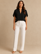 Sivianne - Dames Blouse Met Split-hals En Korte Vlindermouwen