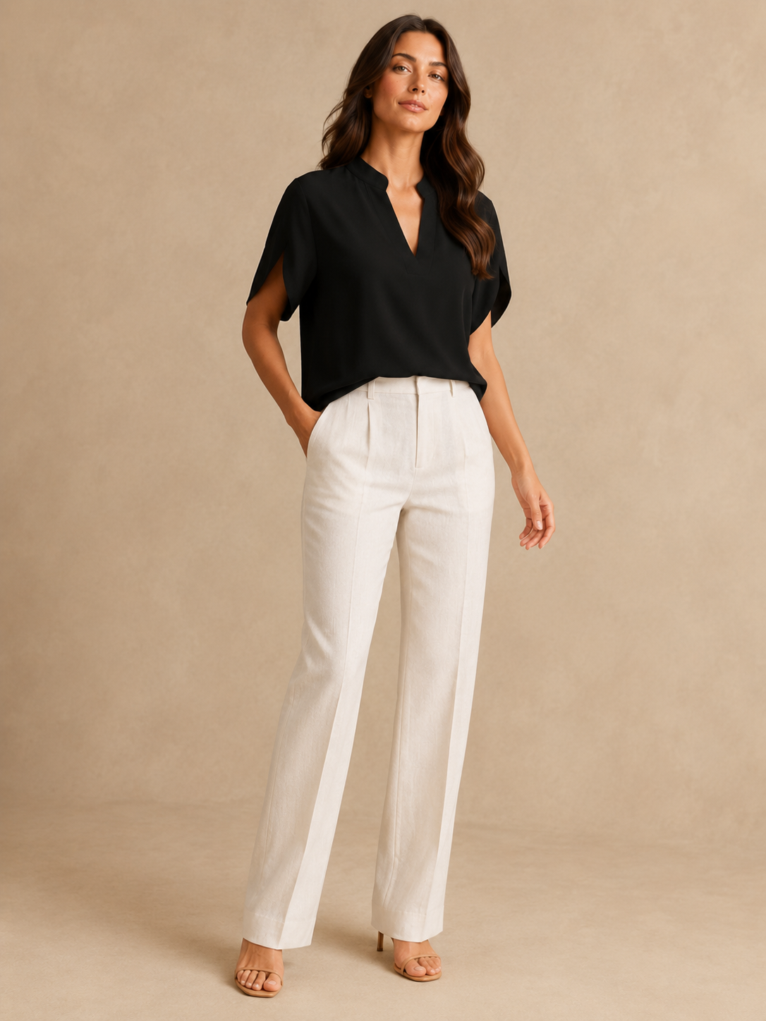 Sivianne - Dames Blouse Met Split-hals En Korte Vlindermouwen