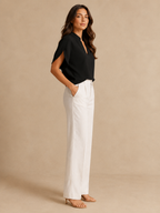 Sivianne - Dames Blouse Met Split-hals En Korte Vlindermouwen