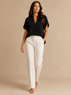 Sivianne - Dames Blouse Met Split-hals En Korte Vlindermouwen