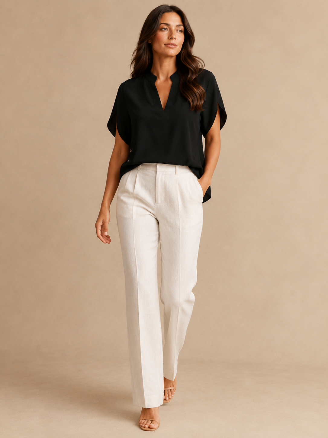 Sivianne - Dames Blouse Met Split-hals En Korte Vlindermouwen